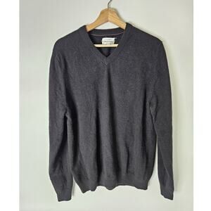 John W Nordstrom Mens Size L Black Cashmere V Neck Sweater Pullover Knit Luxe